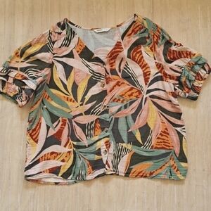 Sonoma Lightweight 100% Cotton Button Down Hawaiian Airy V-Neck Shirt.